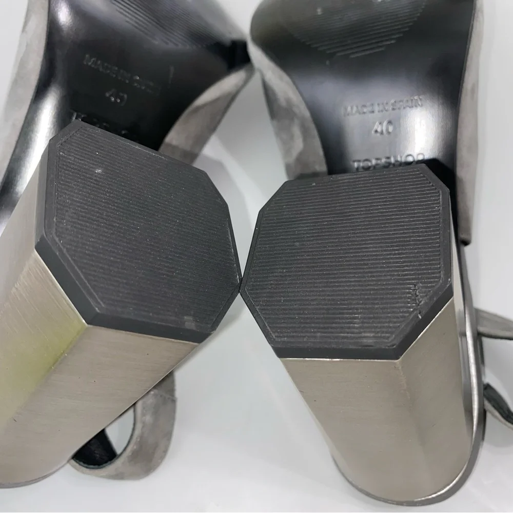 Topshop Roxy Gray Suede Slingback Size 9 Square Toe Metallic Octagon Heel